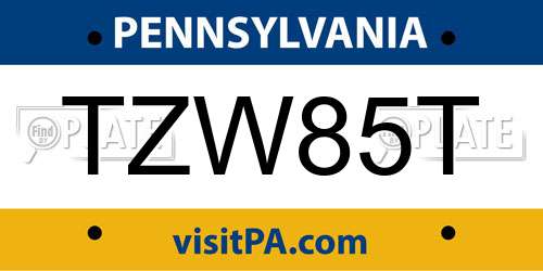 TZW85T Pennsylvania License Plate