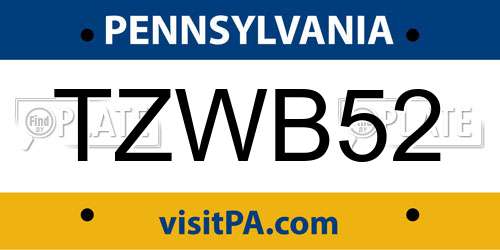TZWB52 Pennsylvania License Plate
