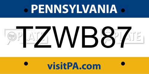 TZWB87 Pennsylvania License Plate