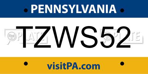 TZWS52 Pennsylvania License Plate