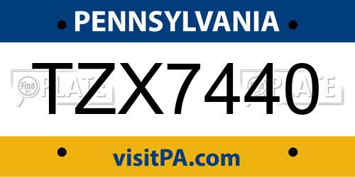 TZX7440 Pennsylvania License Plate