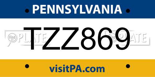 TZZ869 Pennsylvania License Plate