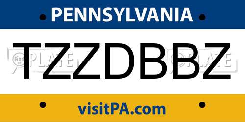 TZZDBBZ Pennsylvania License Plate