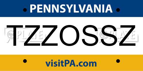 TZZOSSZ Pennsylvania License Plate