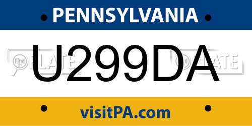 U299DA Pennsylvania License Plate