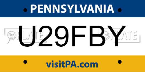 U29FBY Pennsylvania License Plate