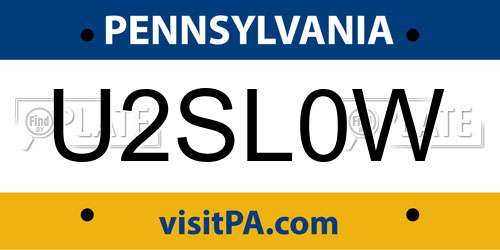 U2SL0W Pennsylvania License Plate