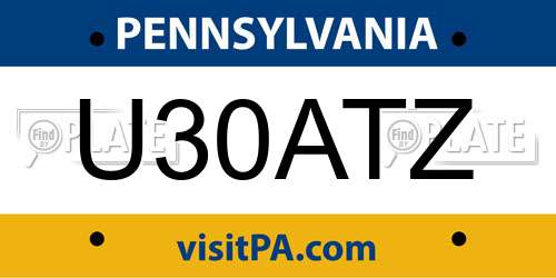 U30ATZ Pennsylvania License Plate