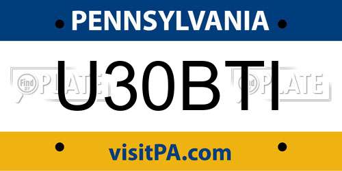 U30BTI Pennsylvania License Plate