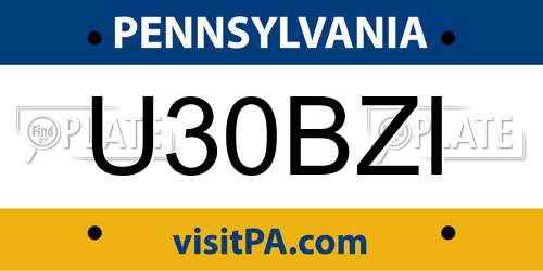 U30BZI Pennsylvania License Plate