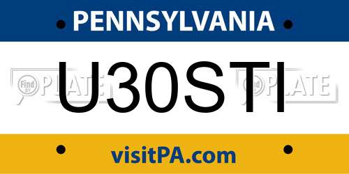 U30STI Pennsylvania License Plate