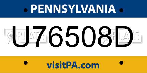 U76508D Pennsylvania License Plate