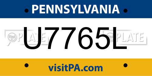 U7765L Pennsylvania License Plate