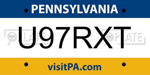 U97RXT Pennsylvania License Plate