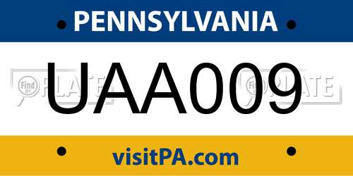 UAA009 Pennsylvania License Plate