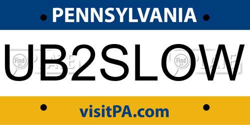 UB2SLOW Pennsylvania License Plate
