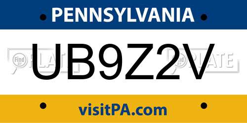 UB9Z2V Pennsylvania License Plate