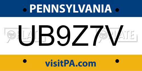 UB9Z7V Pennsylvania License Plate