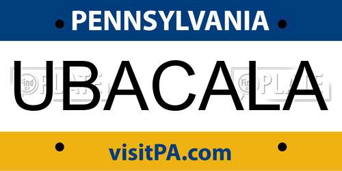 UBACALA Pennsylvania License Plate