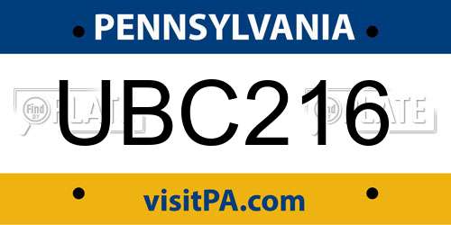 UBC216 Pennsylvania License Plate