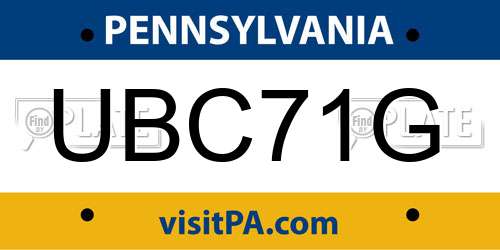 UBC71G Pennsylvania License Plate