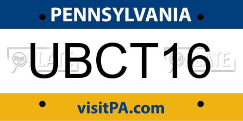 UBCT16 Pennsylvania License Plate
