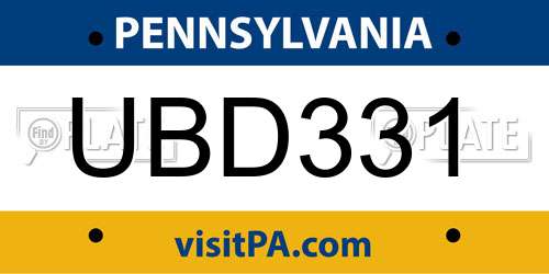 UBD331 Pennsylvania License Plate