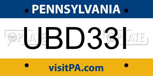 UBD33I Pennsylvania License Plate