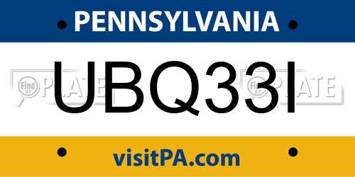 UBQ33I Pennsylvania License Plate