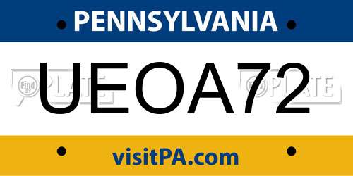 UEOA72 Pennsylvania License Plate