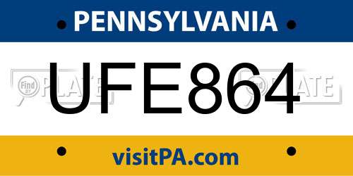 UFE864 Pennsylvania License Plate