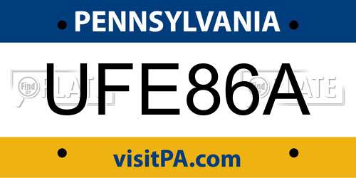 UFE86A Pennsylvania License Plate