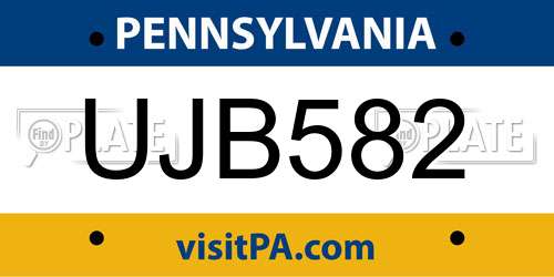 UJB582 Pennsylvania License Plate