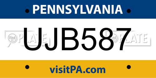 UJB587 Pennsylvania License Plate