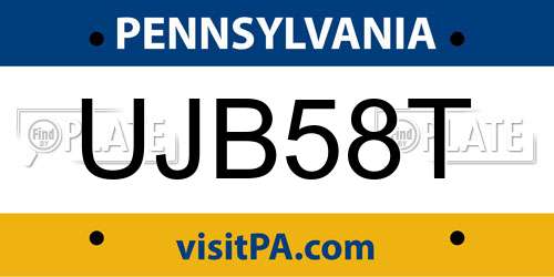 UJB58T Pennsylvania License Plate