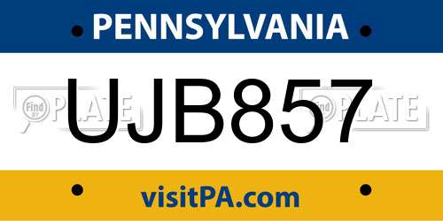 UJB857 Pennsylvania License Plate
