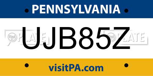 UJB85Z Pennsylvania License Plate