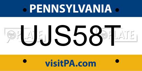UJS58T Pennsylvania License Plate