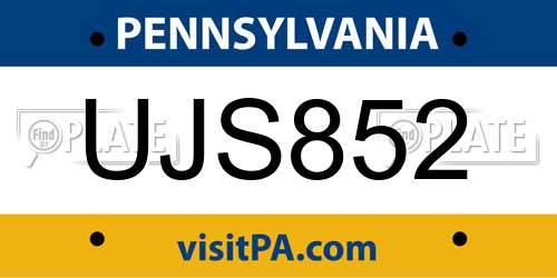 UJS852 Pennsylvania License Plate