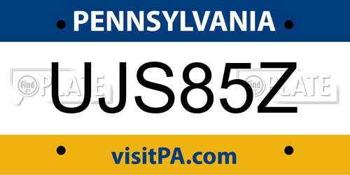 UJS85Z Pennsylvania License Plate