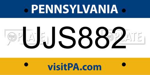 UJS882 Pennsylvania License Plate