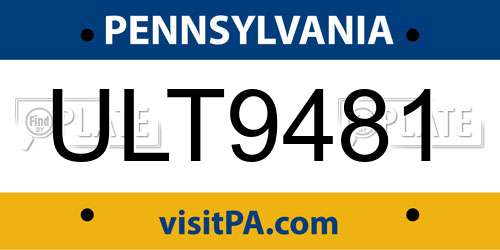 ULT9481 Pennsylvania License Plate
