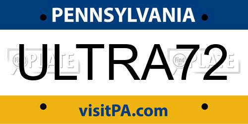 ULTRA72 Pennsylvania License Plate
