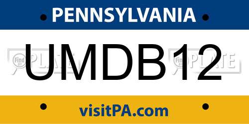 UMDB12 Pennsylvania License Plate