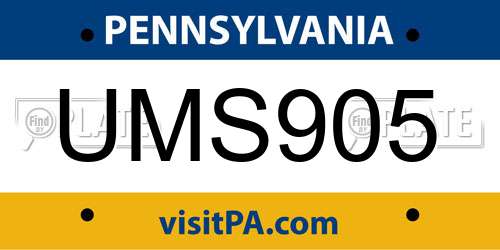 UMS905 Pennsylvania License Plate