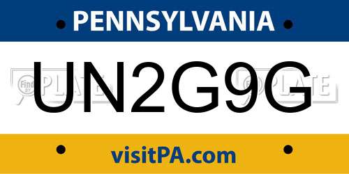 UN2G9G Pennsylvania License Plate