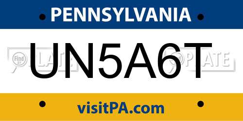 UN5A6T Pennsylvania License Plate