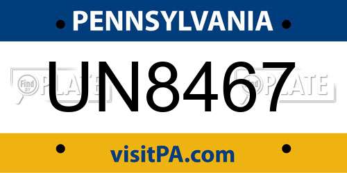 UN8467 Pennsylvania License Plate