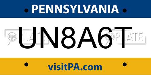 UN8A6T Pennsylvania License Plate