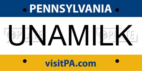 UNAMILK Pennsylvania License Plate